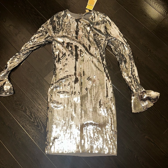 MICHAEL KORS SILVER SEQUIN PARTY DRESS SZ XS π - Picture 1 of 6